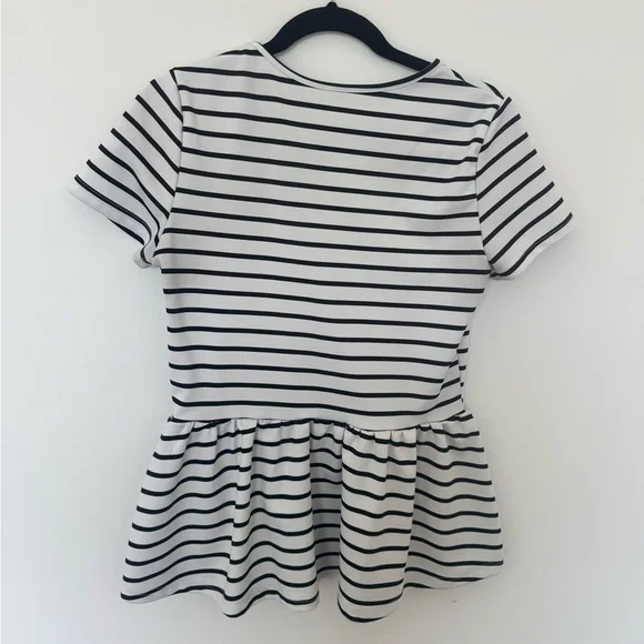 Women’s Peplum Striped White & Black Blouse Top - Picture 2 of 4
